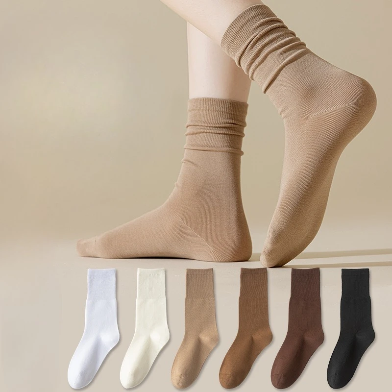 

Women High Cotton Socks Autumn Winter Solid Color Seamless Stackable Sweat Absorbing Tube Socks