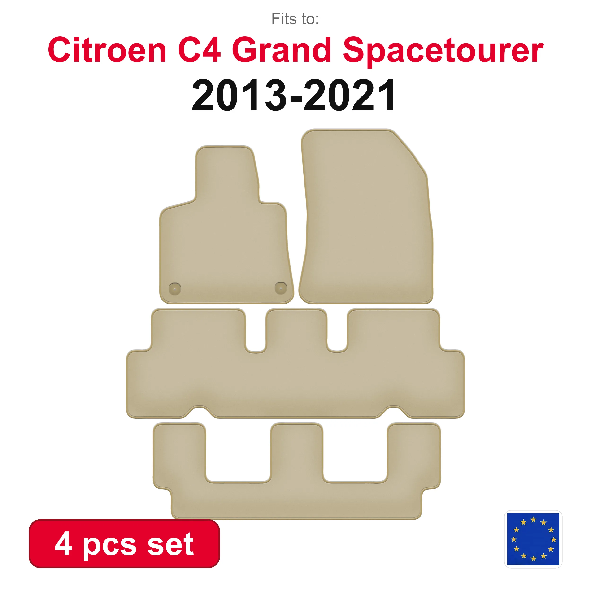PREMIUM Velours-Autofußmatten für Citroen C4 Grand Spacetourer 7-Sitzer (2013-2021) - Beige, passgenau (4-teilig) Auto-Fußmatten-Set