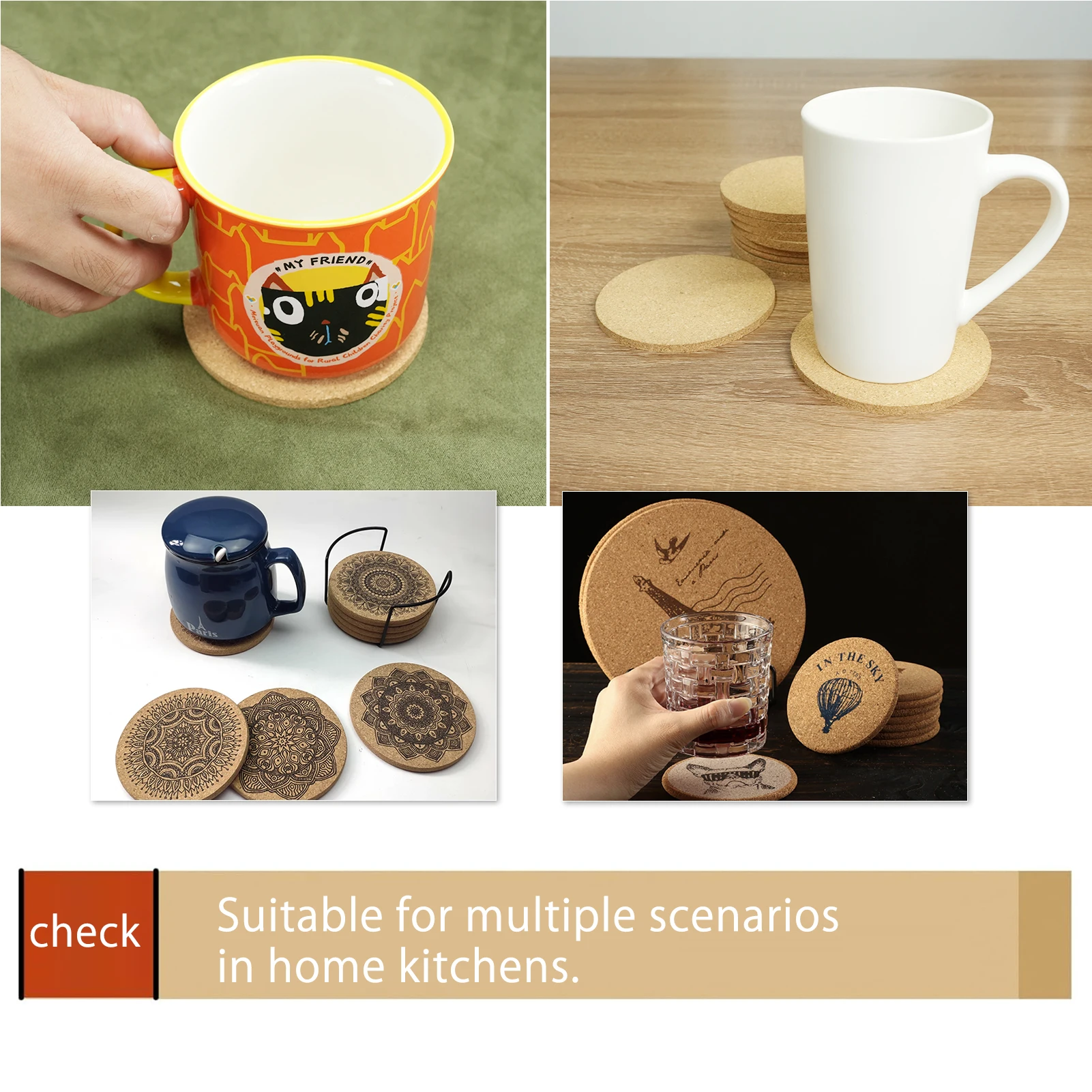 قواعد أكواب من الفلين من مادة النقش Ray Moto مناسبة لآلات النقش والمشروعات التي تصنعها بنفسك قطر 90 مم، سمك 3 مم 100 قطعة