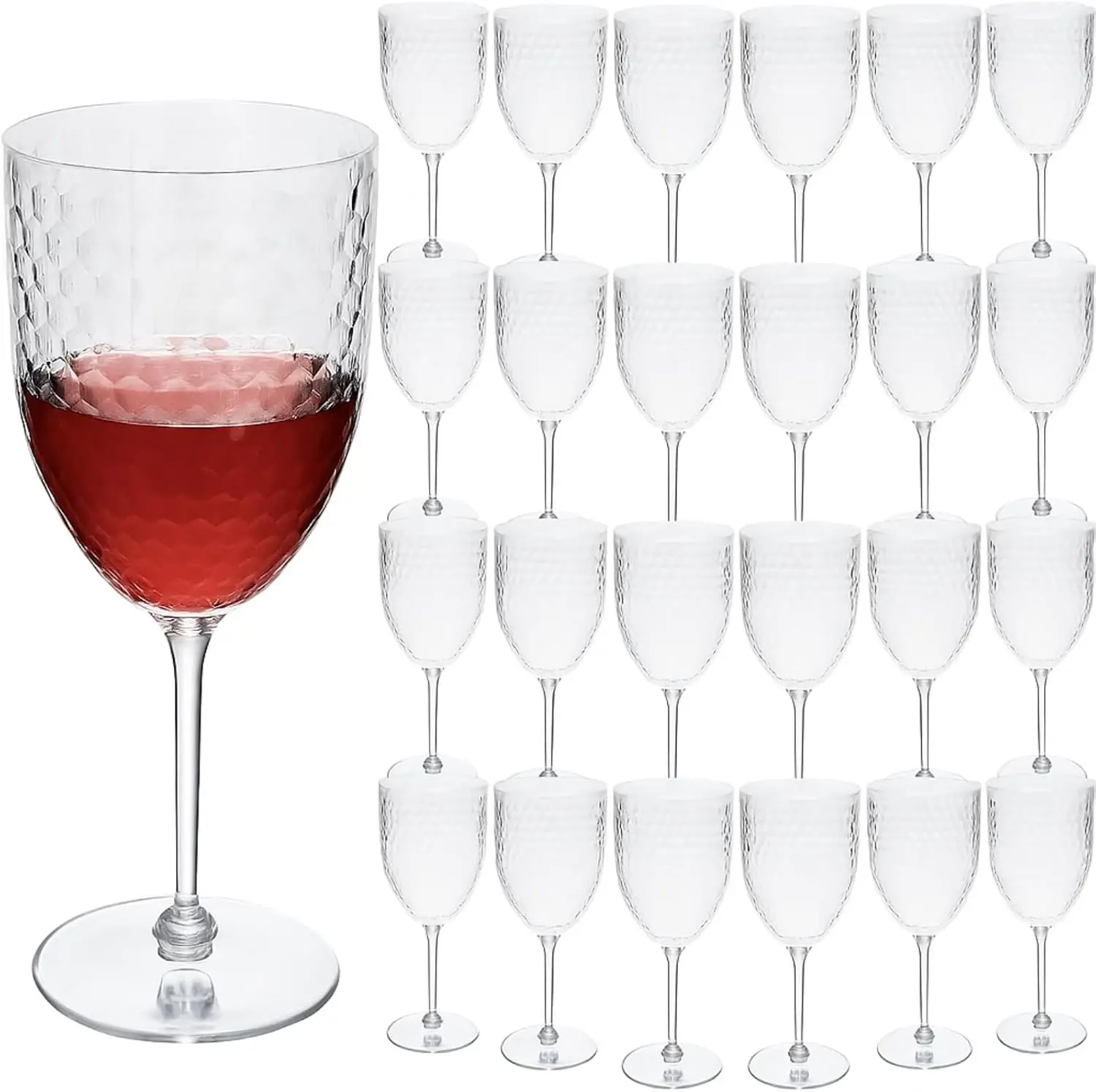 

24 Pcs 13oz Reusable Plastic Wine Glasses, Detachable Stem Champagne Flutes, Crystal Pink Goblets for Wedding, Christmas Party,