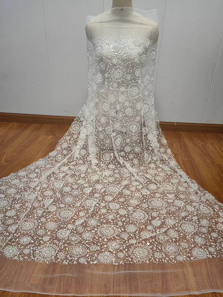 High - grade white beaded sequin sunflower lace for wedding dress customization and DIY decoration lace trim accessory set