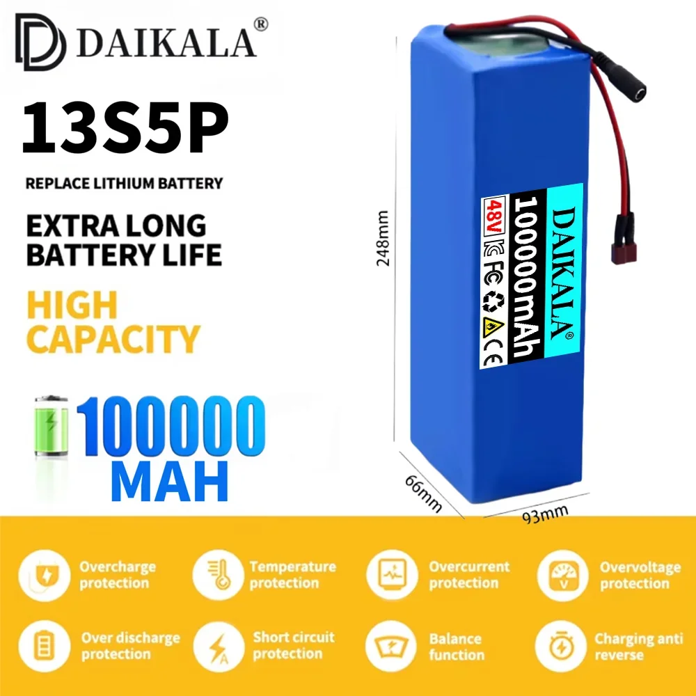 13S5P The new 48V100ah lithium battery pack for electric vehicles is suitable for 250-1000W electric scooters and mountain bikes