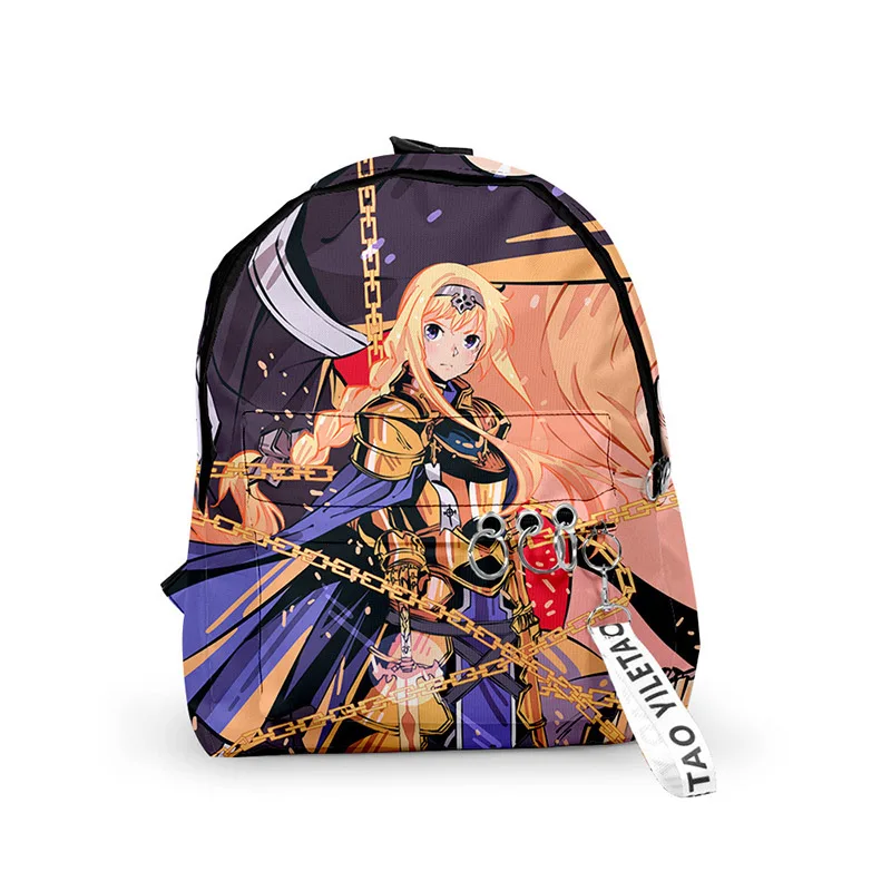 Trendy Youthful Anime Sword Art Online School Bags Notebook Backpacks 3D Print Oxford Waterproof Key Chain Small Travel Bags