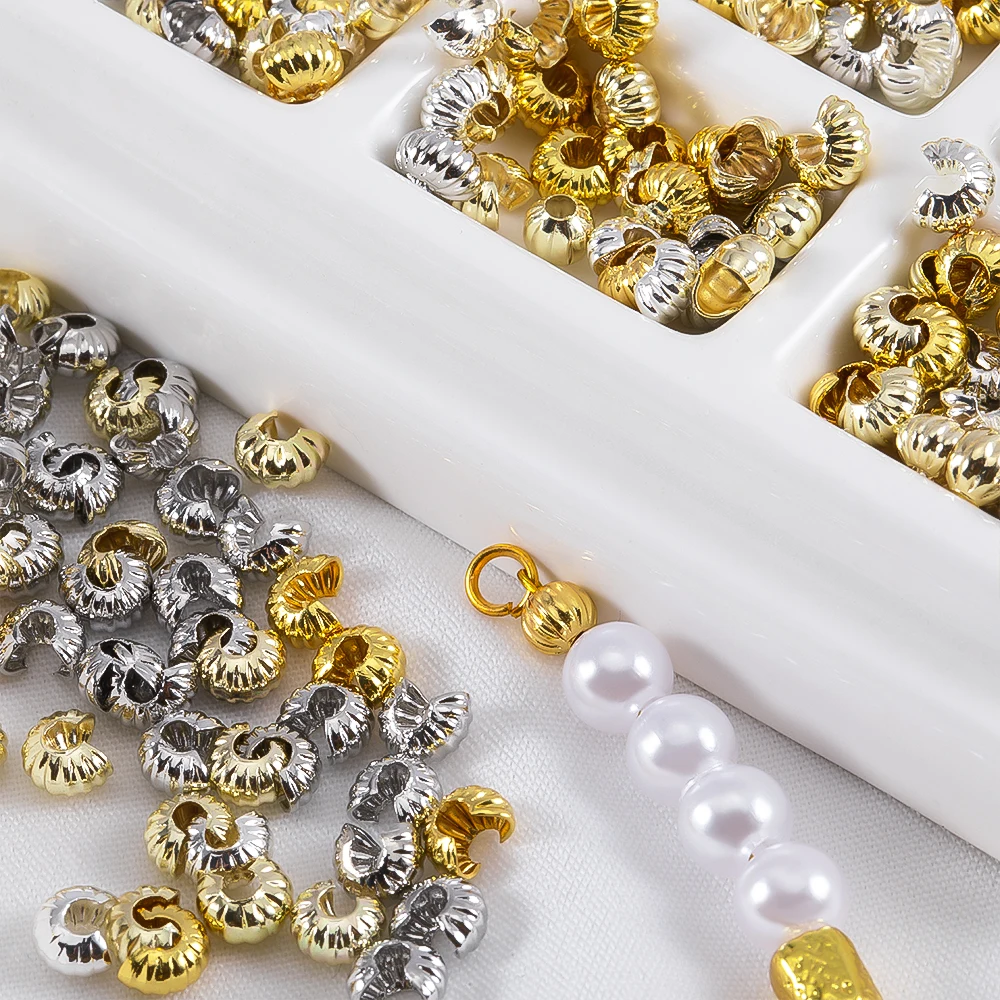10Pcs 50Pcs 4.3x5mm 18K Gold Plated Brass Covers Crimp End Beads Stopper Open Crimp Bead DIY Necklace Jewelry Making Accessories