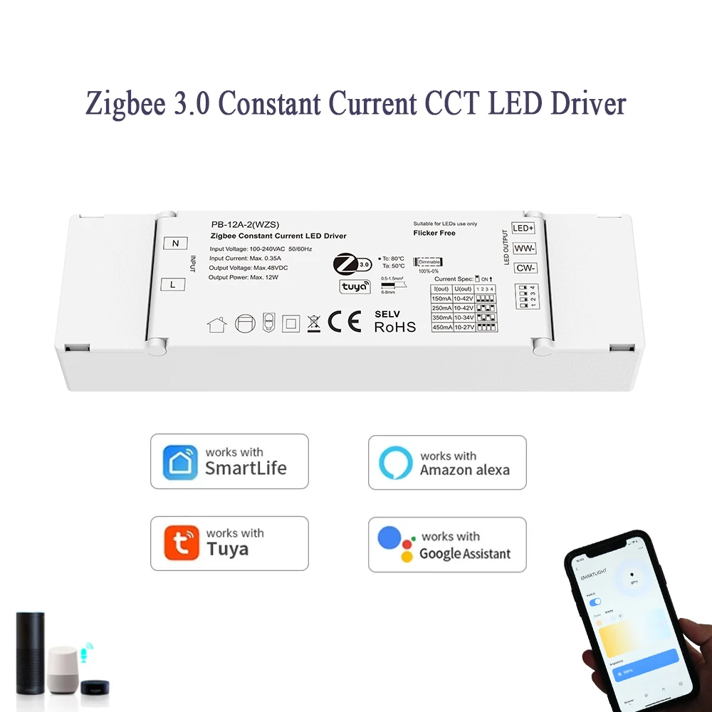 TUYA Zigbee Constant Current CCT LED Driver Dimmable Power Supply LED Strip Controller 12W Transformer For Alexa Smart Life APP