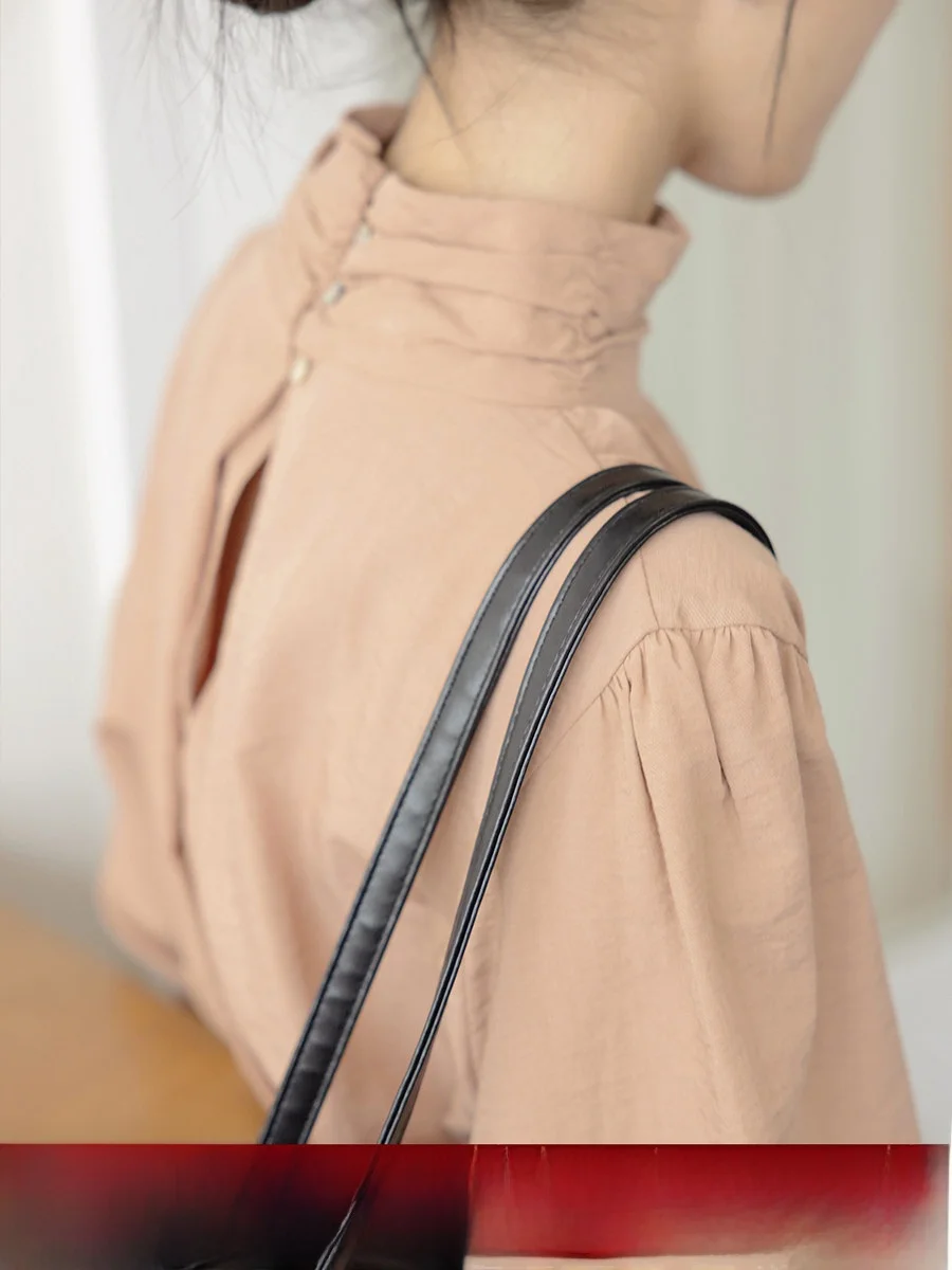 

Женская свободная блузка Ele 2025: весенне-осенний топ с длинным рукавом и высоким воротником, повседневный, модный, удобный, из регенерированного волокна