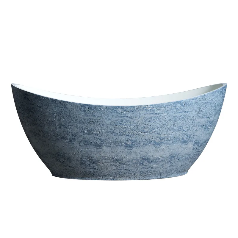 Light luxury hotel style moon-shaped blue travertine bathtub artistic sense natural texture independent thickened durable