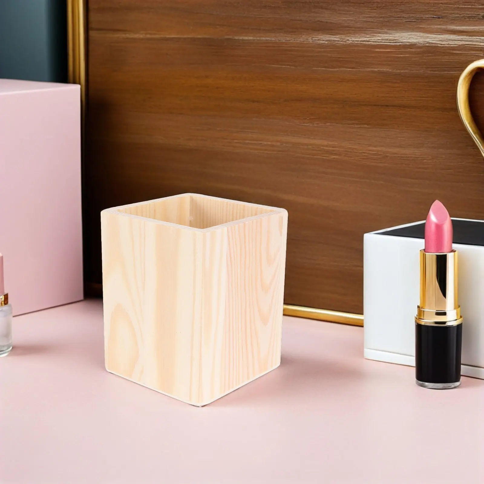 

Набор из 5 необработанных деревянных подставок для ручек/карандашей, деревянный органайзер в деревенском стиле для офиса, дома, туалетного столика, кабинета, для художественных принадлежностей