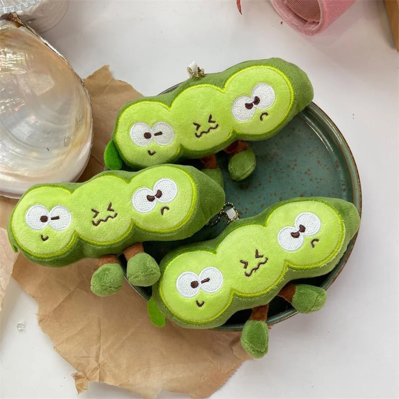 Funny Cute Pea Pods Plush Toys Keychain Bag Pendant Soft Stuffed Dolls Backpack Hanging Ornaments Couple Accessories Kids Gifts