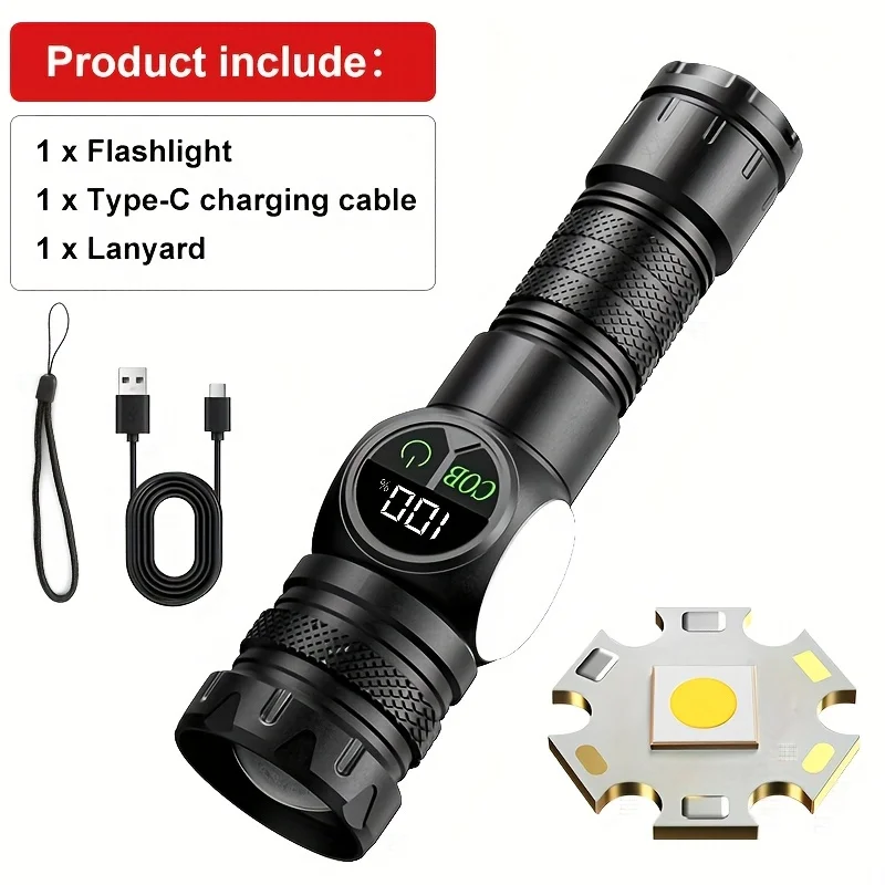 High Strong Power LED Flashlights USB Rechargeable Magnetic Tactical Torch With COB Side Light Camping Fishing Zoom Lantern 2026