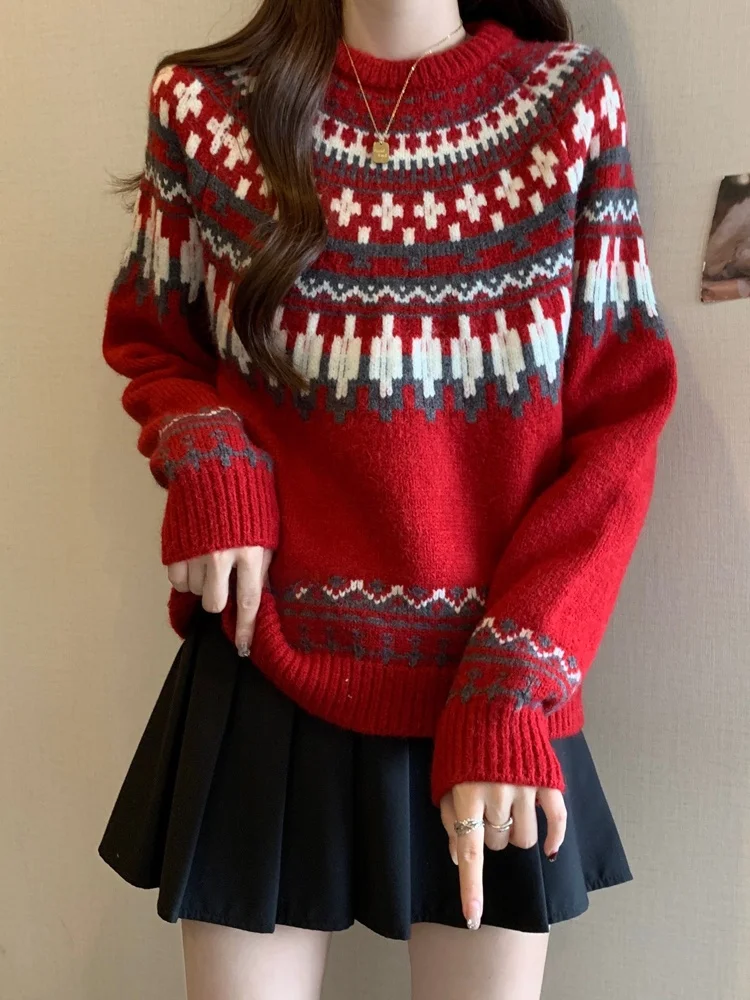 

Красный свитер Cisas с вышивкой, женский, осенне-зимний, больших размеров, красивый вязаный свитер, уникальный и привлекательный.