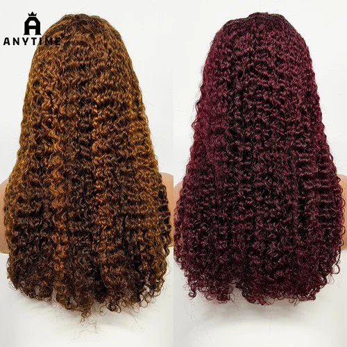 Peluca de cabello humano con ondas de agua de 24 pulgadas, 100% cabello humano, 300% de densidad, 13x4, peluca de cabello humano rizado Frontal de encaje para mujeres negras