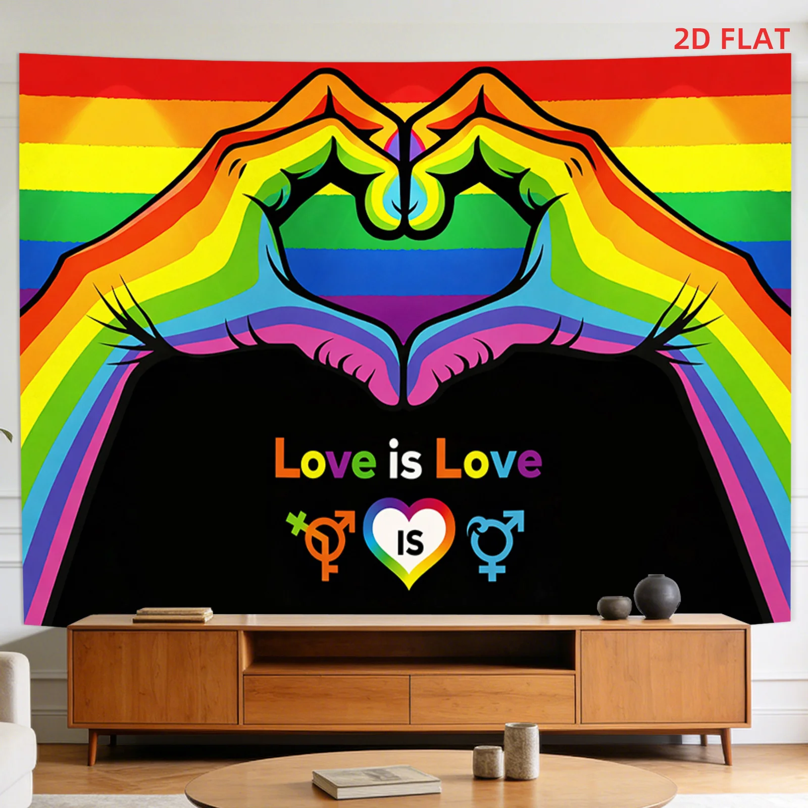 Large Rainbow Pride Tapestry Wall Hanging Love is Love LGBTQ Queer Decor Polyester Banner for Boho Chic Room Living Room Gift