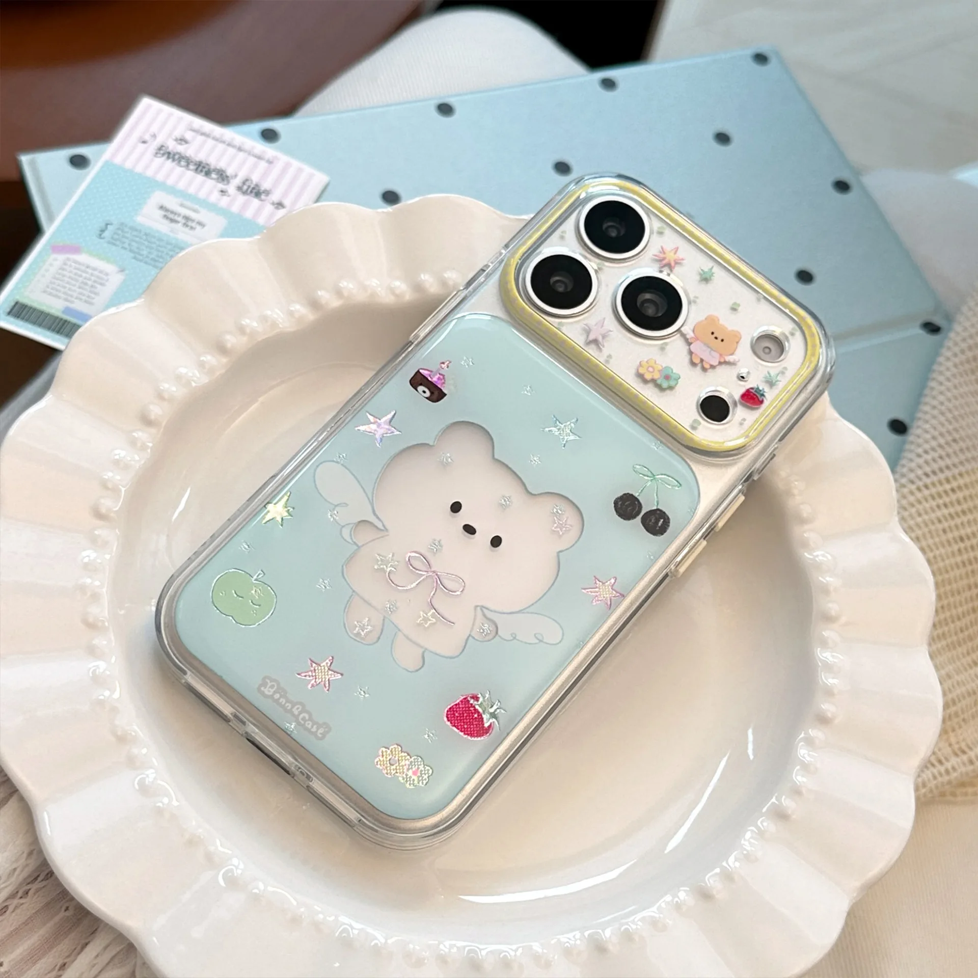 Korean Hollow Out Cartoon Bear Graffiti Pattern Phone Case For iPhone 17 16 15 14 Pro Max Clear Shockproof Protective Soft Cover view 6