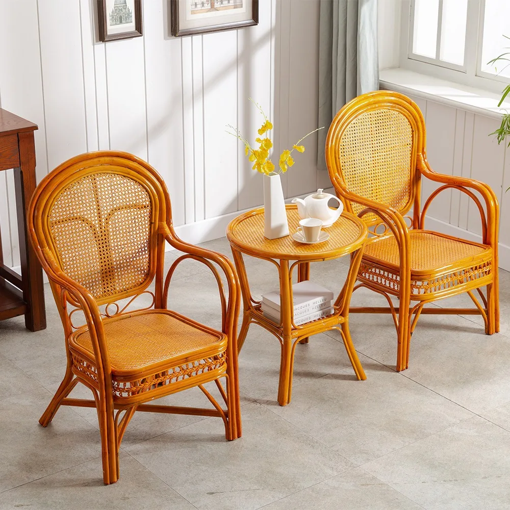 

Rattan chair Balcony backrest Nanzhu rattan three-piece stool Leisure home Elderly seat