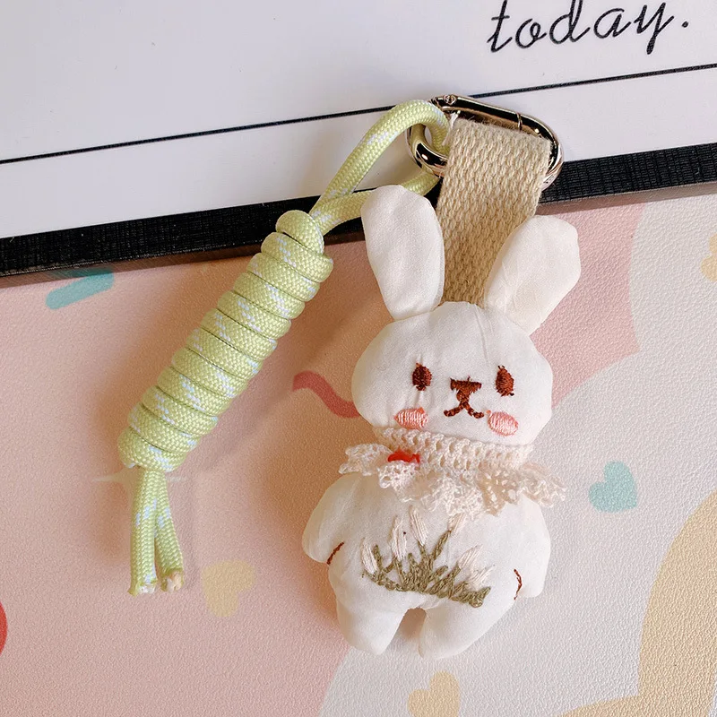 Cute Fabric Rabbit Doll Keyrings With Random Lanyard Funny Animal Doll Series Keychain Bag Pendant Kawaii Car Keys Accessories