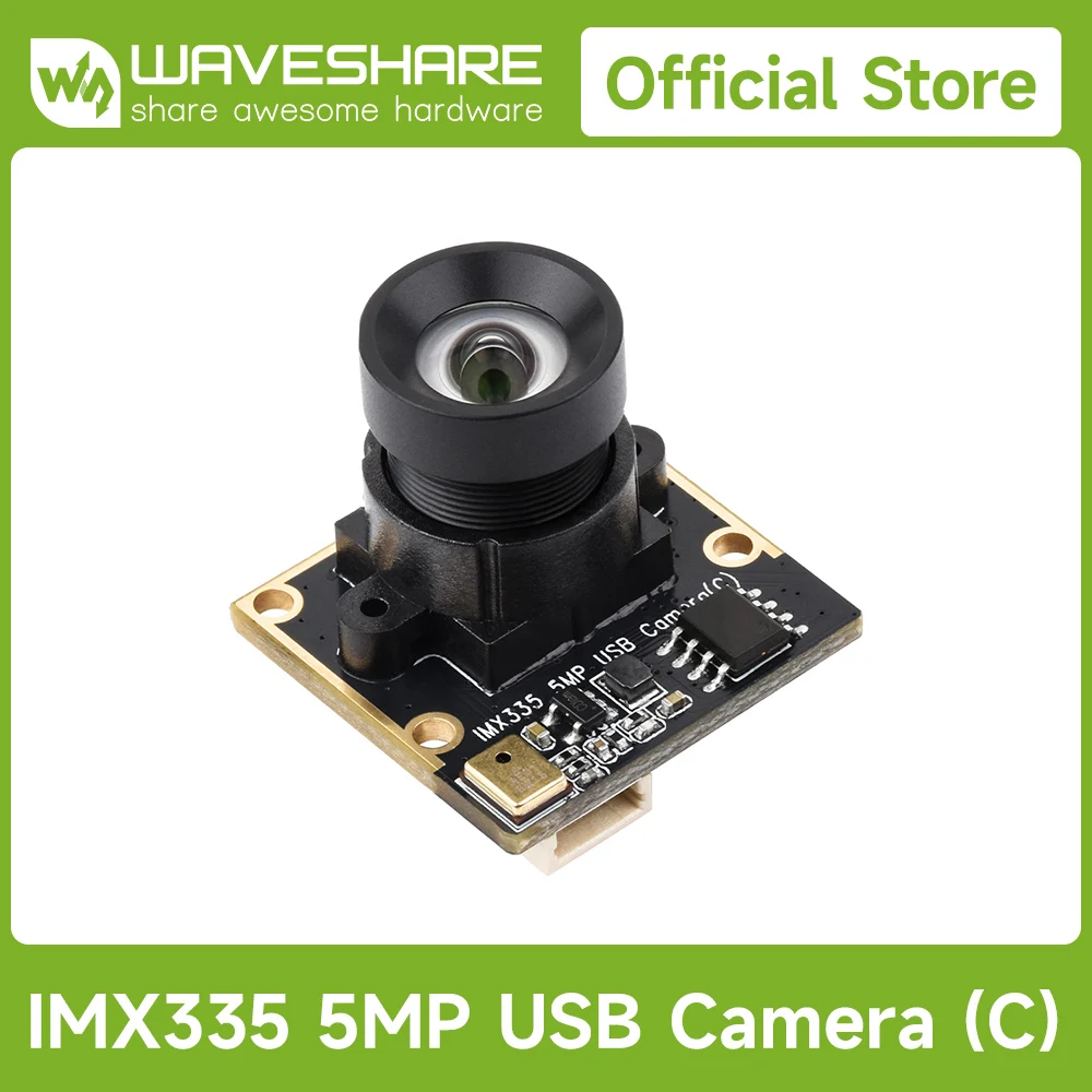 Waveshare IMX335 5MP USB Camera (C) for Raspberry Pi 5, 2K Video Recording, Better Sensitivity In Low-Light, Distortion-Free