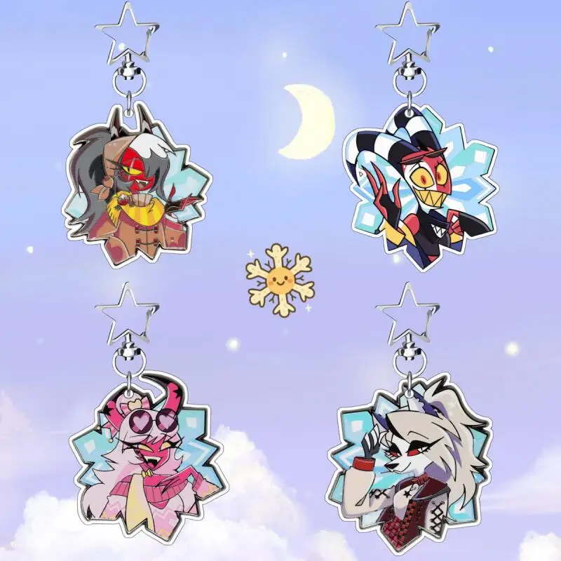 Llavero de acrílico de dibujos animados de anime con temática de Helluva Boss Millie Moxxie Verosika Mayday Loona Snowflake, colgante de acrílico con hebilla para llavero