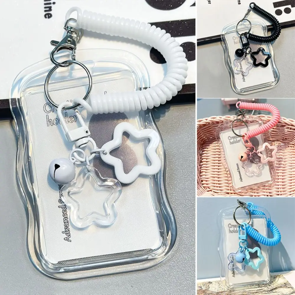 Soft Silicone Kpop Photocard Holder Spring Rope With Star Keychain ID Cards Protective Case Sliding Cover Photo Display Holder