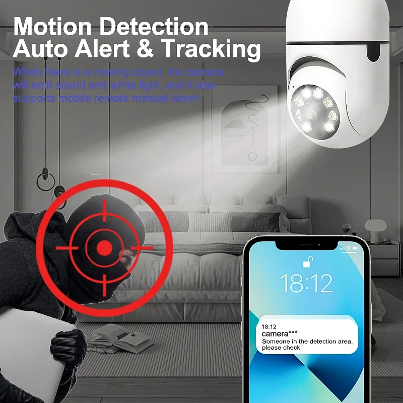 Câmera wi-fi lâmpada inteligente câmera de vigilância cor cheia visão noturna automática rastreamento humano zoom monitor segurança interna casa