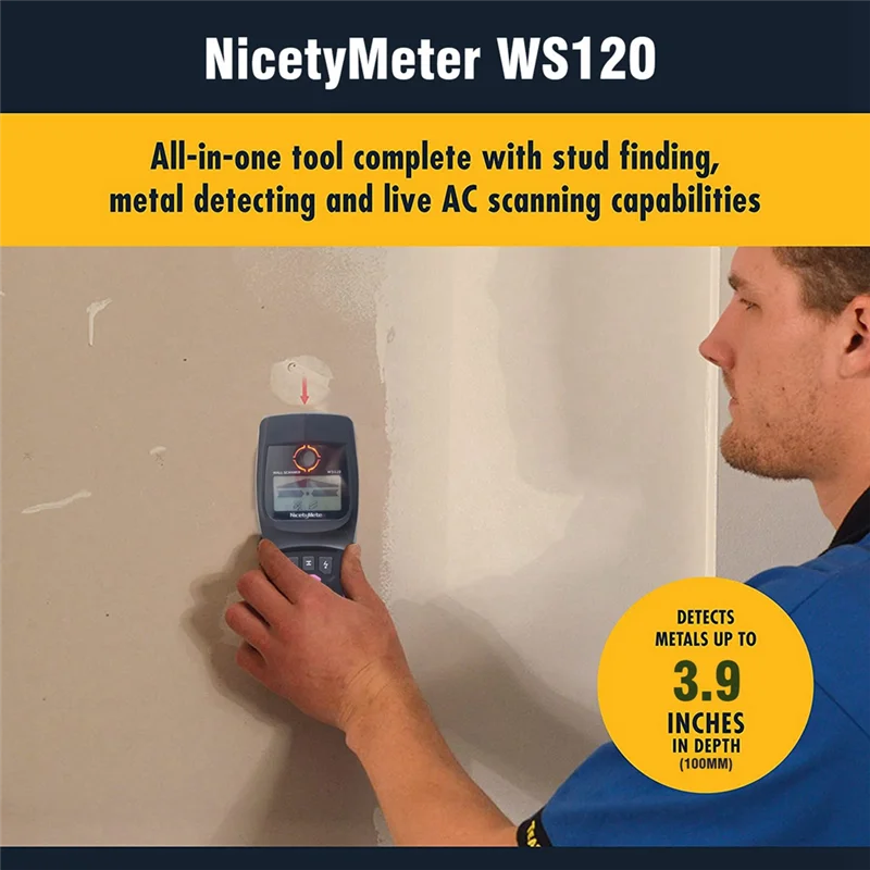 AEA2-Nicety Meter 5 In 1 Stud Metal  Wall Scanner AC Wood Finder Cable Wire Depth Tracker Plumbing Underground WS120