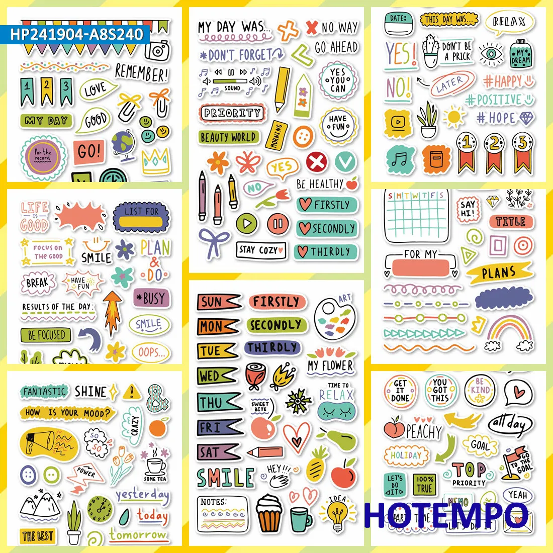 240PCS Planner Stickers Cute Graffiti Colorful Cartoon Funny Plan Scrapbook for Laptop Diary Sort Mark Work Study Phone Sticker