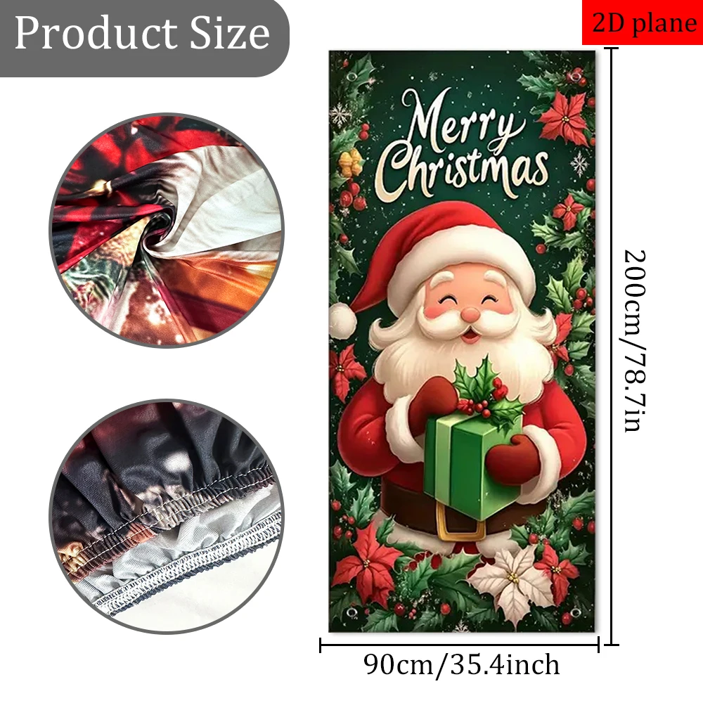 Christmas Door Cover, Christmas Door Decoration, Gift with Santa Claus Pattern, Durable and Washable, Suitable for Parties