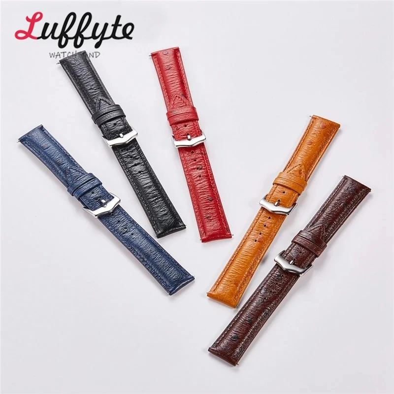 Ostrich Pattern Genuine Leather Watch Strap 18mm 20mm 22mm Quick Release Watch Belt Black Blue Yellow Watch Accessories