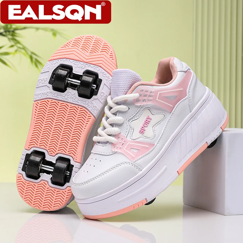 Lace-up Breathable Walking Shoes Girls New Four-wheeled Retractable Sports Roller Skates for Female Students Outdoors Size 29-39