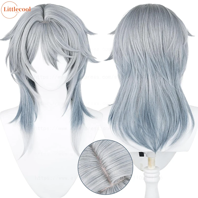

High Quality HSR Sunday Cosplay Wig 52cm Gray Blue Gradient Scalp Heat Resistant Synthetic Hair Game Anime Wigs + Wig Cap