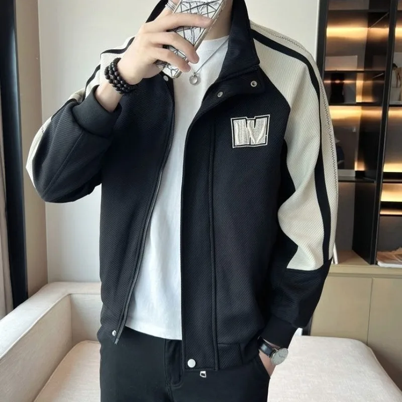 

2025AW Мужская новая рабочая одежда с цветными блоками, модная брендовая куртка с воротником-стойкой, саржевая повседневная крутая уличная куртка