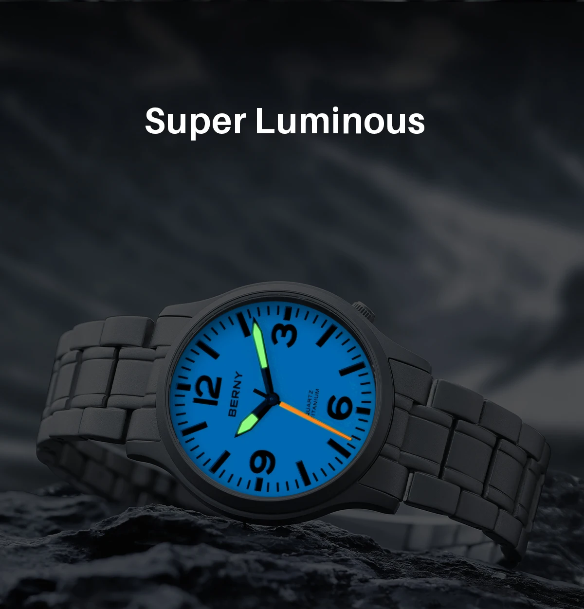 BERNY Titanuhren für Herren, Saphir-Feldsport-Quarzuhr, voll leuchtendes Zifferblatt, wasserdichte Armbanduhr für den Außenbereich – Detail 13