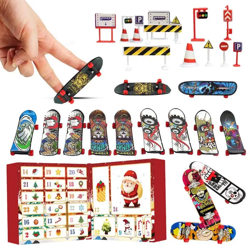 

Puzzle Toy Mini Finger Skateboard Advent Calendar Anti Stress Sensory Fingerboard Toys Mini Funny Christmas Gifts For Kids