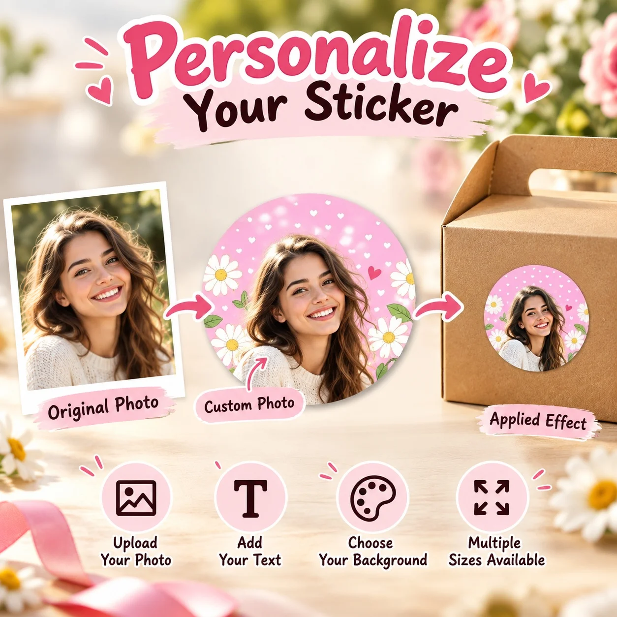 Custom Round Stickers Personalized Photo Self Adhesive Labels Waterproof Vinyl for Birthday Party Favor Gift Wrap Decor