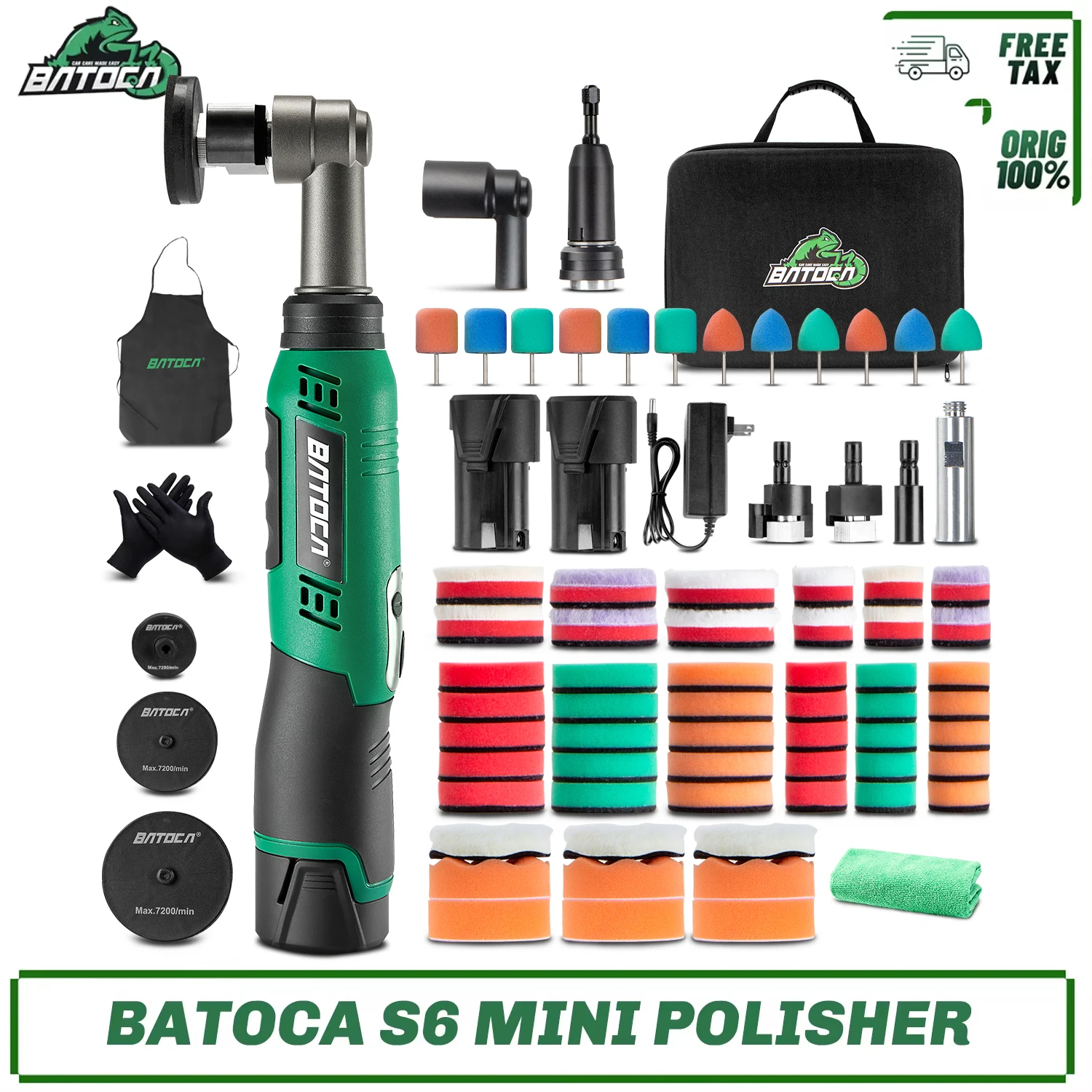 BATOCA S6 Mini pulidor de coche inalámbrico 12V pulidor inalámbrico para pulido detallado pulidor de búfer RO y DA con Mini almohadillas de pulido