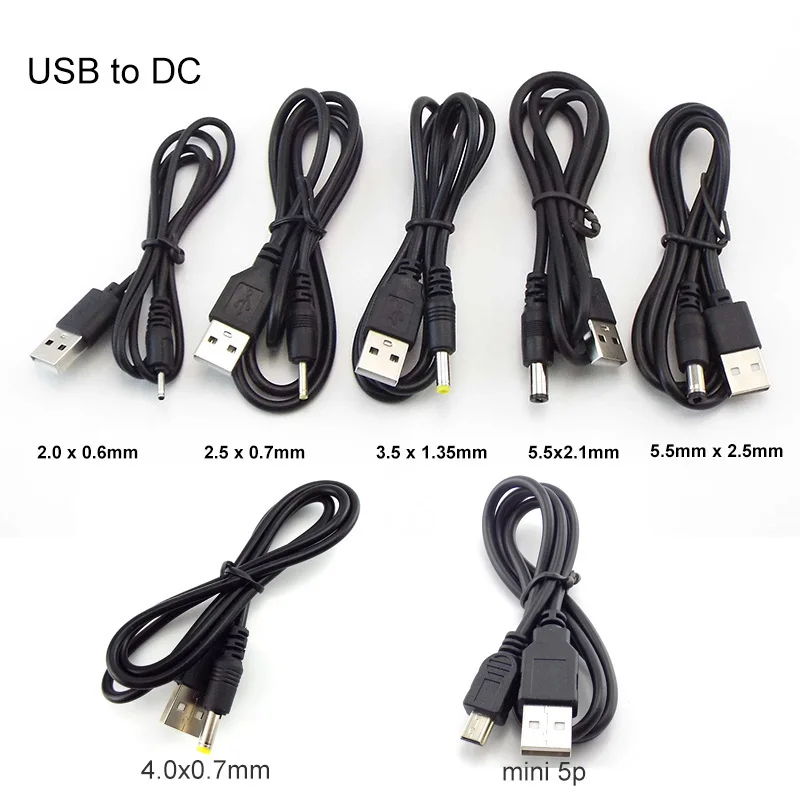 USB Typ A Stecker auf DC 5,5 2,1 2,5 2,0 3,5x1,35 4,0x1,7mm Mini 5-polige Netzteil buchse verlängern Ladekabel anschluss b4