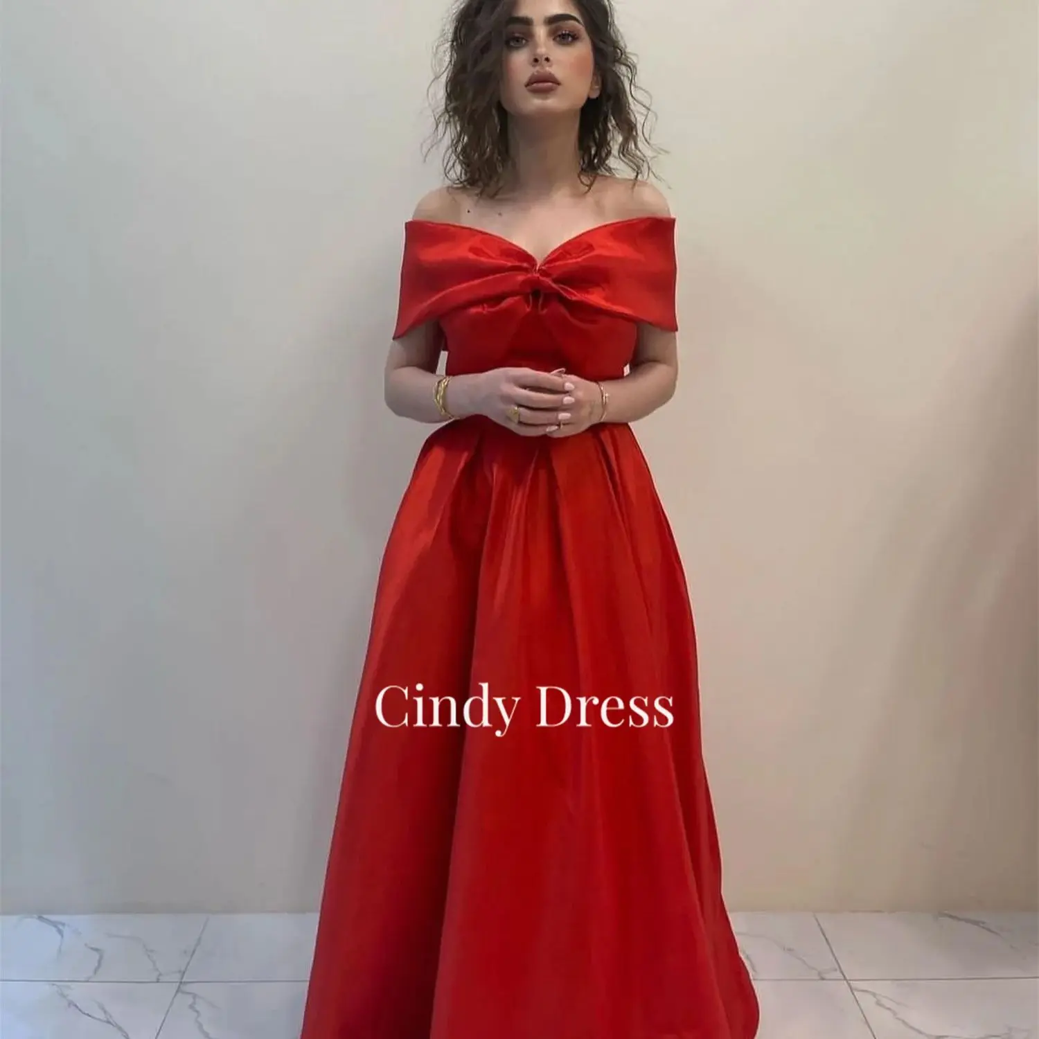 

Cindy A-line Woman's Evening Dress Red Party Dresses Off the Shoulders Elegant Luxury Celebrity Formal Satin Long Special Events