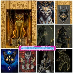 Starożytny egipt bóg Anubis i Bastet 5D AB wiertła diamentowe malowanie egipski kot zwierząt sztuki Cross zestaw do szycia mozaika do dekoracji domu