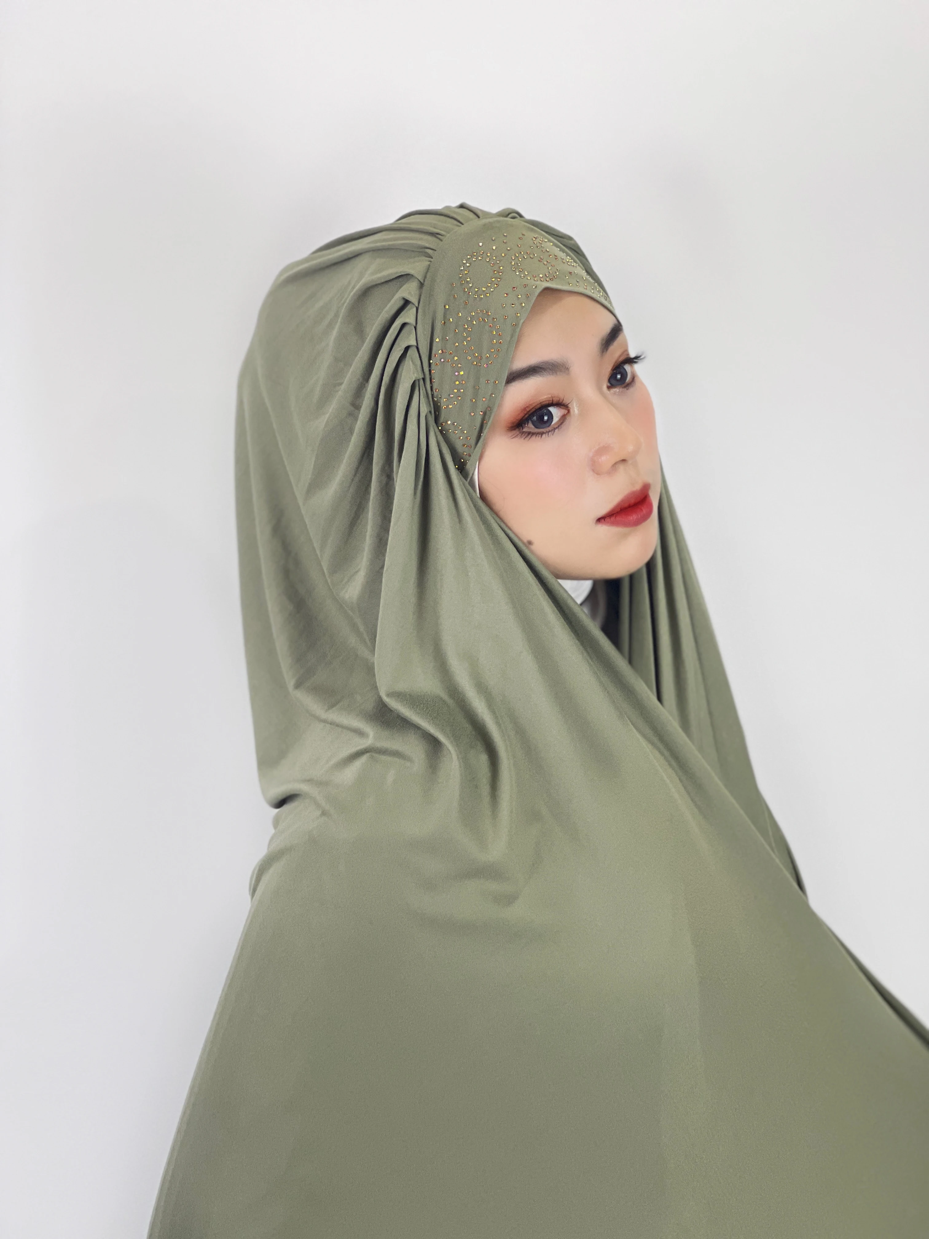 Muslim Hijab 12 Colors Ethnic Headscarf High Quality Brushed Solid Color Women\'s Malay Headscarf Ring Studded Diamond Cover Cap