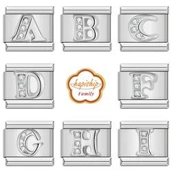 Hapiship Family 2024 Women Fashions 26 Letter CZ Italian Charm Links Fit 9mm Bracelet Stainless Steel Making DIY Jewelry NEW162