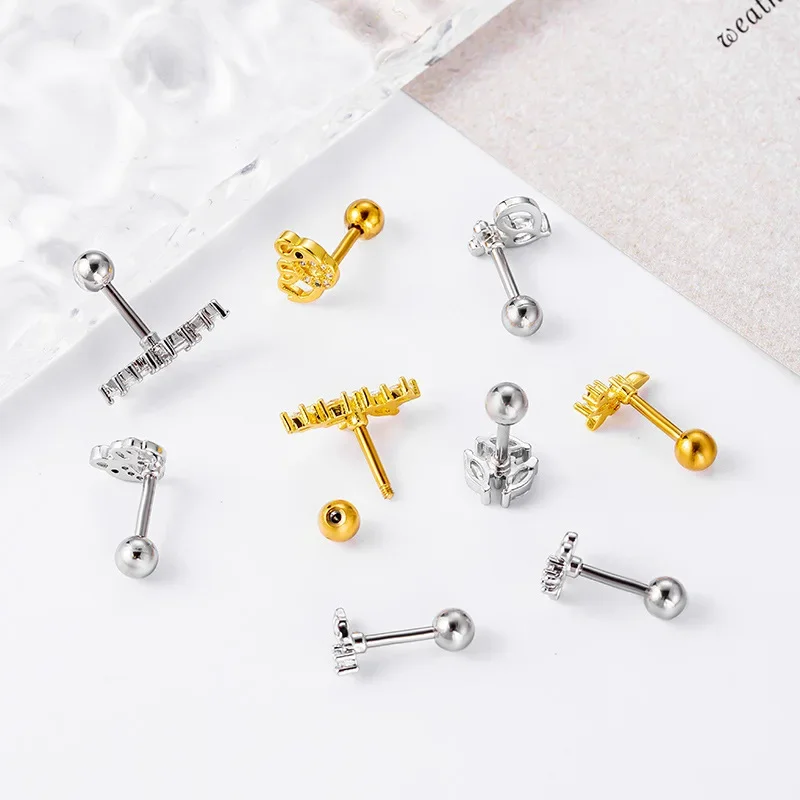 1Piece Thick Rod Piercing Stainless Steel Earring for Women Earring Jewelry Elephant Bee Shape Zircon Stud Earrings for Teens