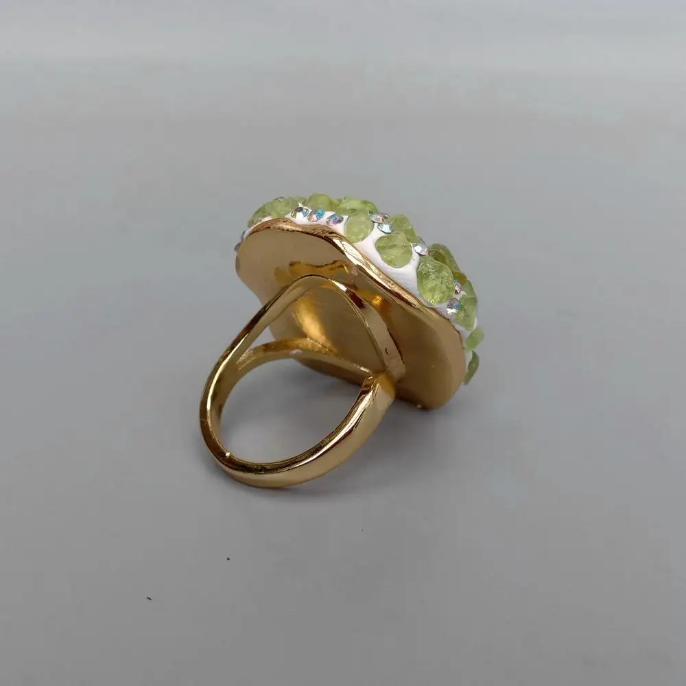 Y·YING Natural Amethyst Rough Raw Peridot Finger Rings Anniversary Women Jewelry Adjustable