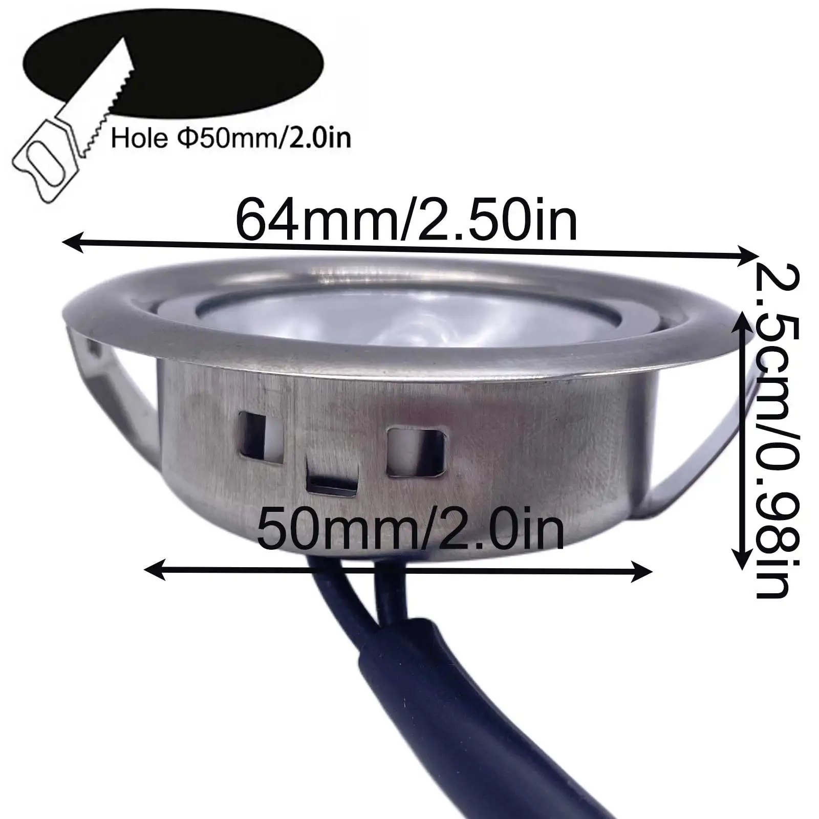 Picture 5: 2x 12V AC 20W Halogen Bulb 50mm/2.0in Hole Recessed Range Hood Light Clear Glass Cover Replacement Lamp for Kitchen Smoke Fan