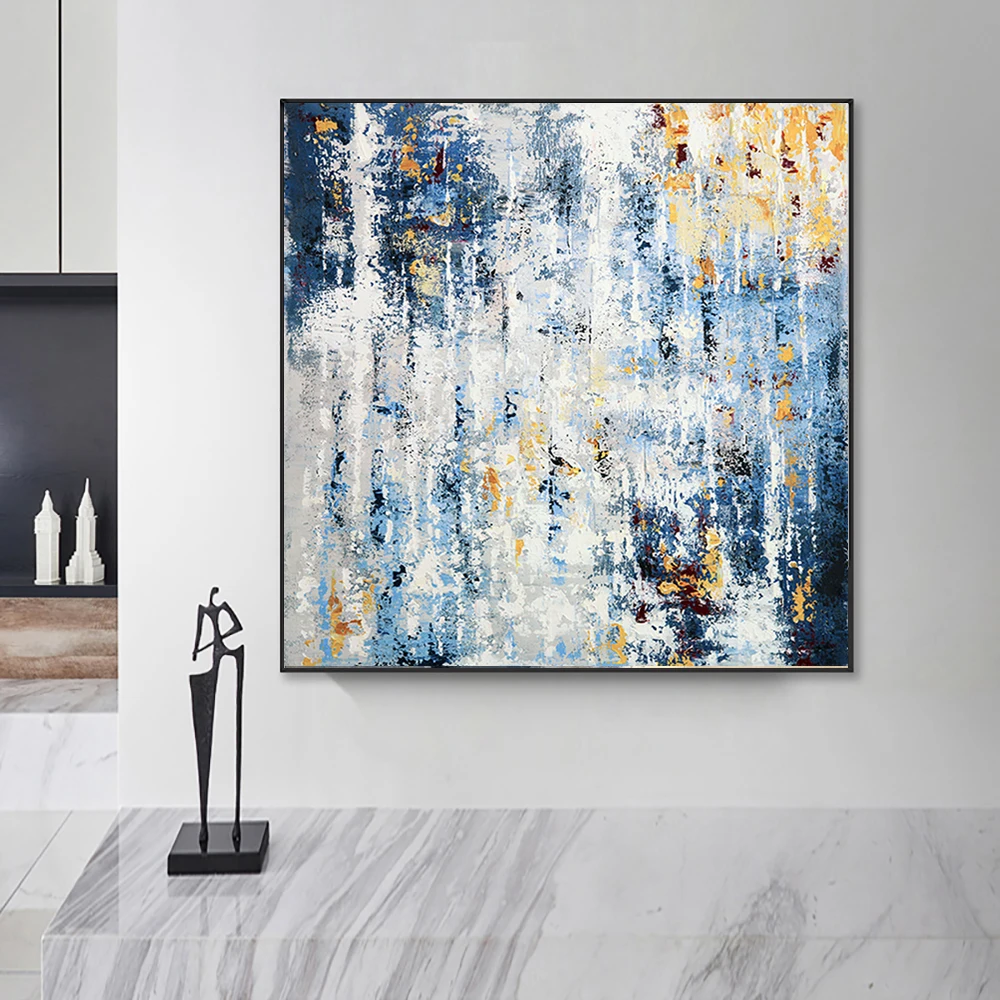 

Hand Painted Abstract Art Painting Thick Texture Oil Painting On Canvas Bule White Painting Wall Art For Home Hotel Decoration