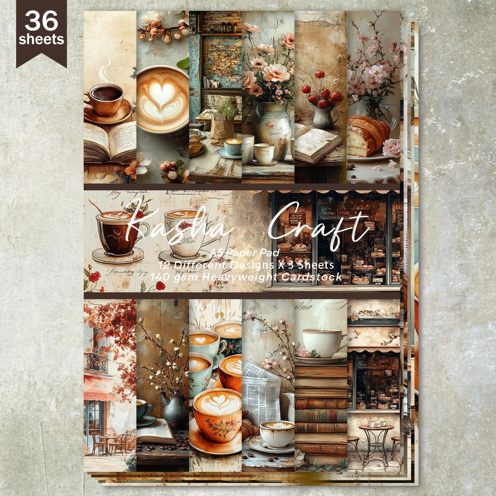 36 Sheets A5 (Leisure Art Afternoon Tea Coffee) Clipping Thin Paper For Bullet Diary, Junk Magazine, Greeting Card Background