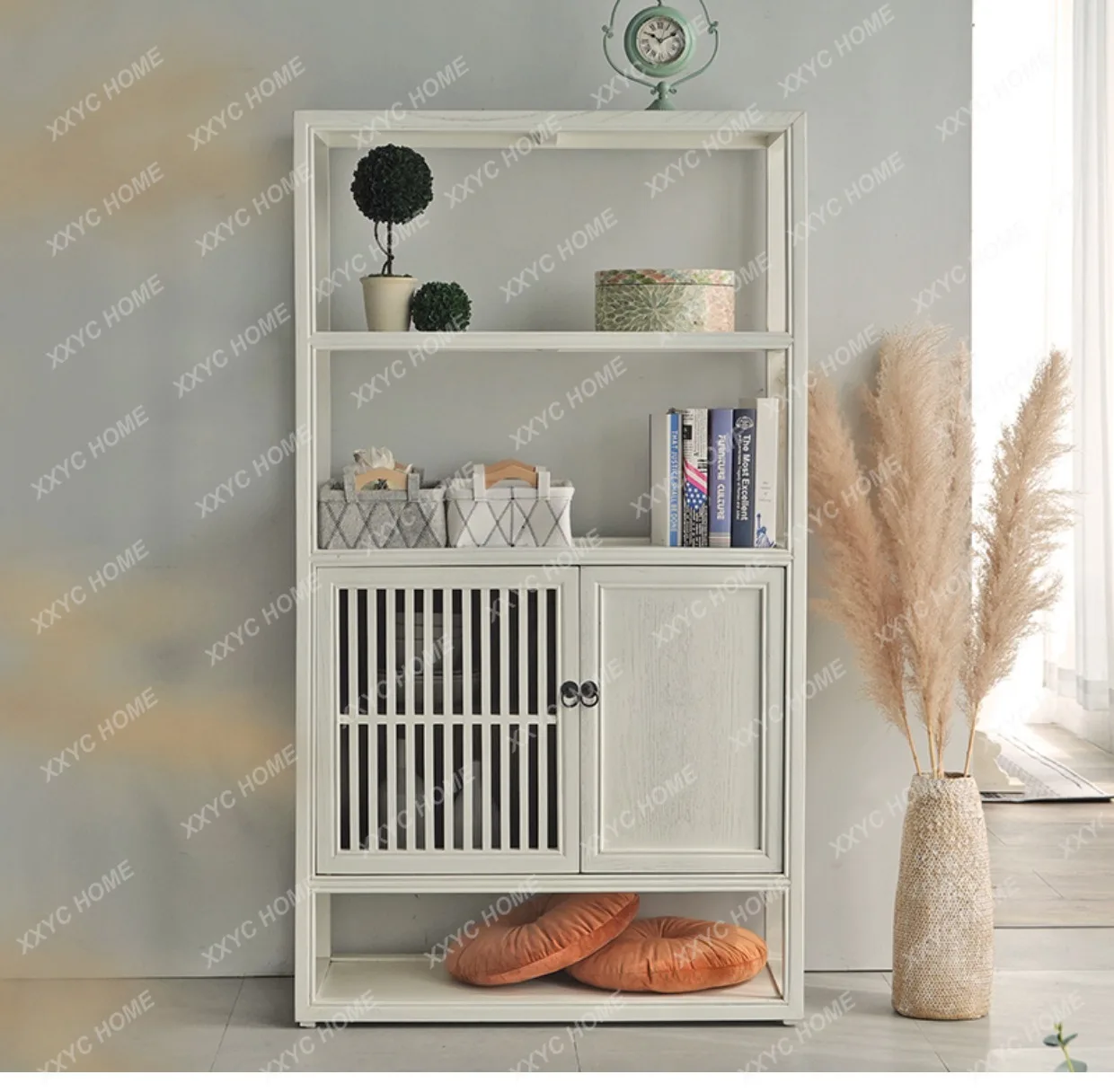 

A50 New Chinese style modern simple elm living room bookshelf, display rack display entrance cabinet