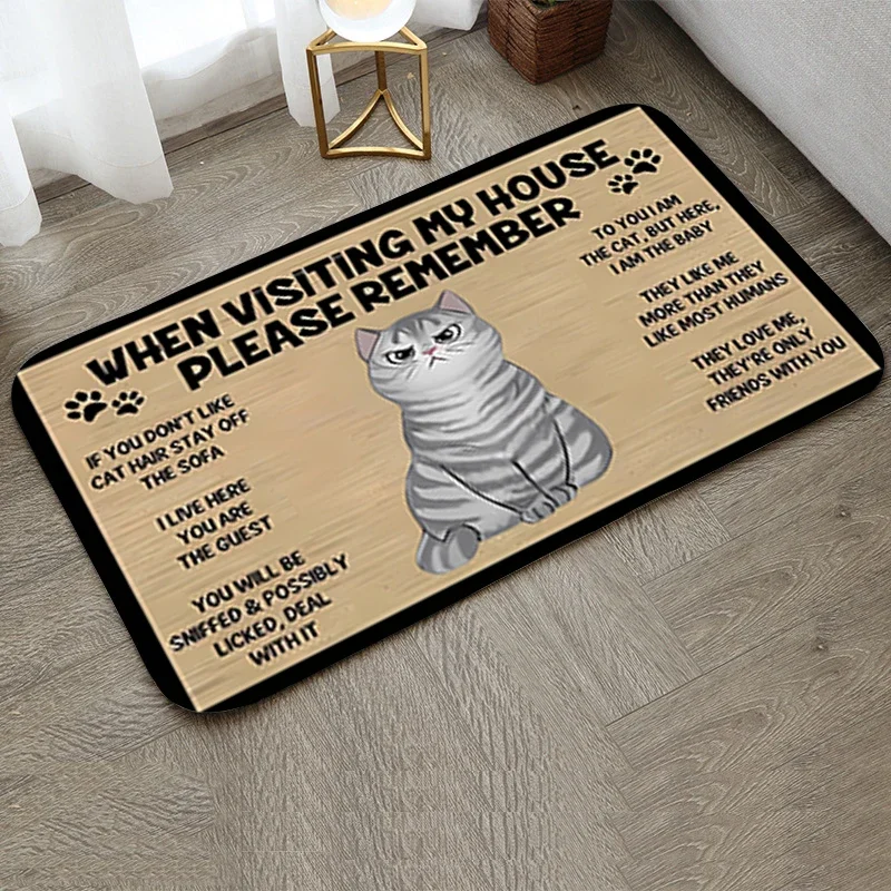 Tapis d'entrée amusant et mignon avec motif de chat, tapis de salon, tapis de chambre à coucher, tapis de cuisine, tapis de porte d'entrée, lavable en machine, antidérapant