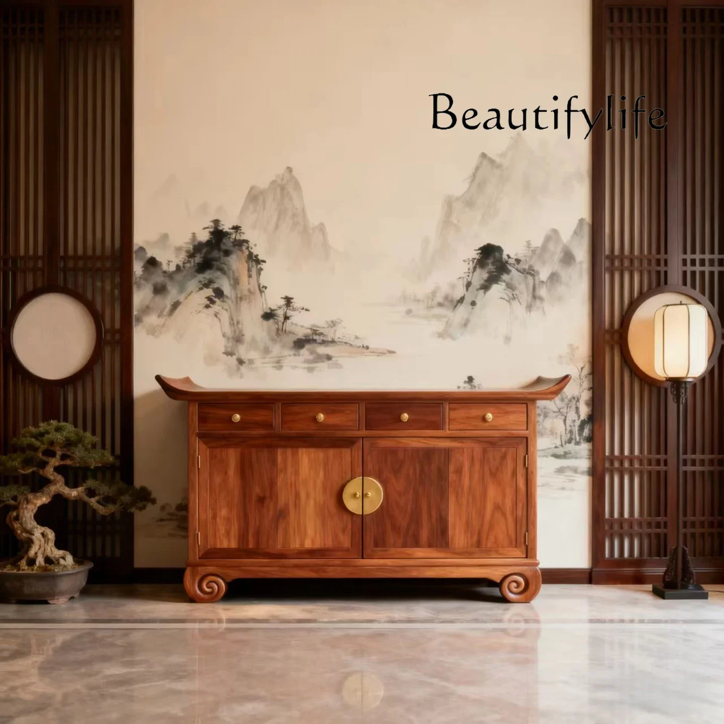 

J XS New Chinese-style Entrance Cabinet, Warped Head Cabinet, Entrance Cabinet, Buddhist Platform Solid Wood Table, Zen Locker