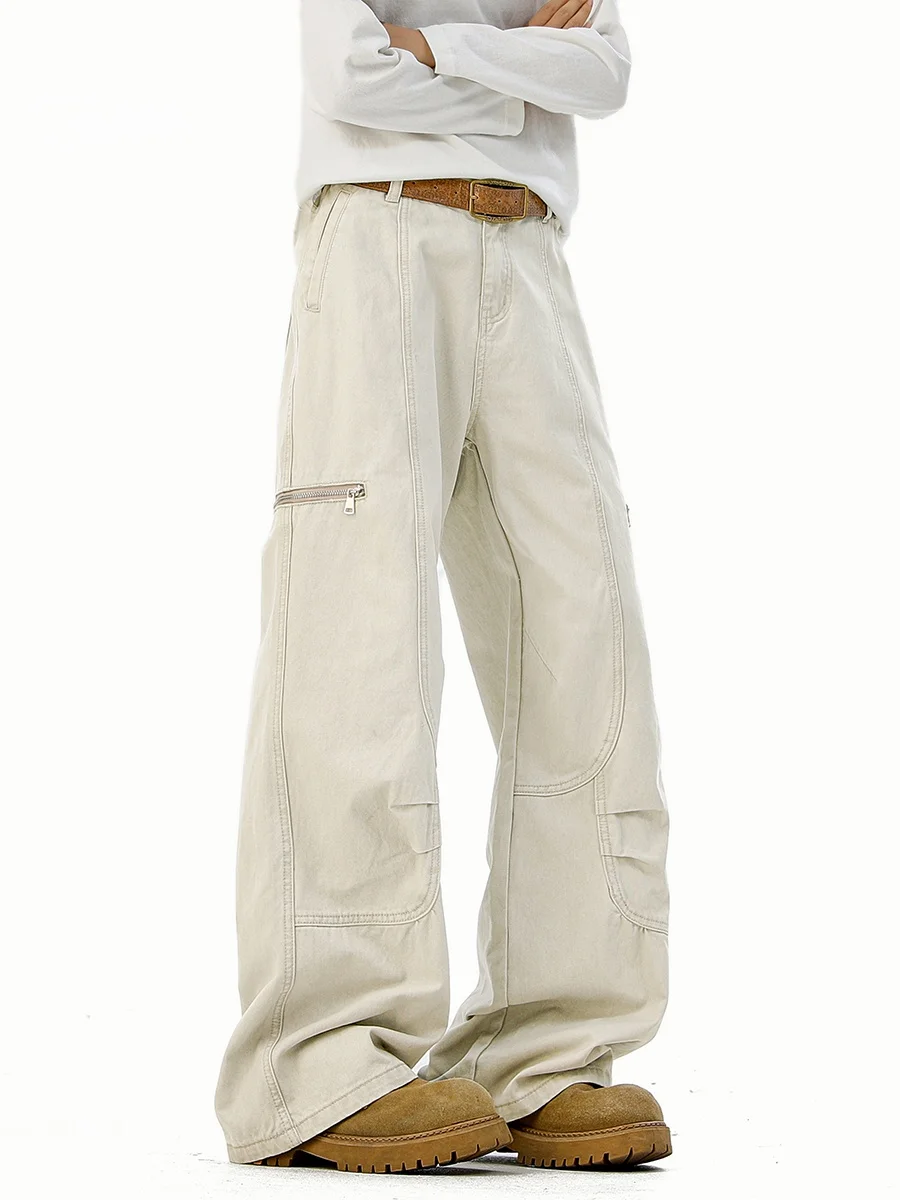 

American Retro Pleated Pure Cotton Men's Autumn Trendy High-End Feeling Haome Casual Straight Leg Pants Knife Workwear