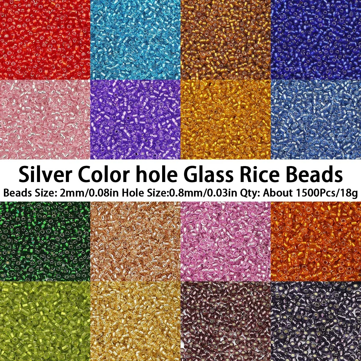 1500pcs 18g  Silver Colour Inside Seed Beads 2MM Glass Craft Beads Bracelets Necklace Ring Making Seedbeads For DIY Art Craft